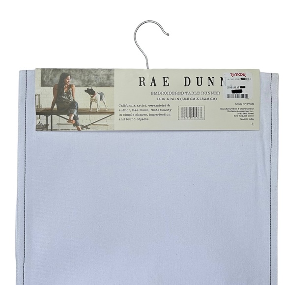 Rae Dunn BLESSED Embroidered Table Runner White Black Stitching 14 In X 72 In - Picture 3 of 8